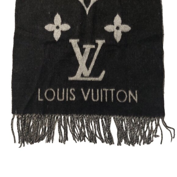 LOUIS VUITTON LV Reykjavik Black & Grey Reversible  Scarf Pre-Owned - Picture 6 of 9